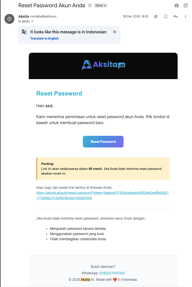 Reset Password Email